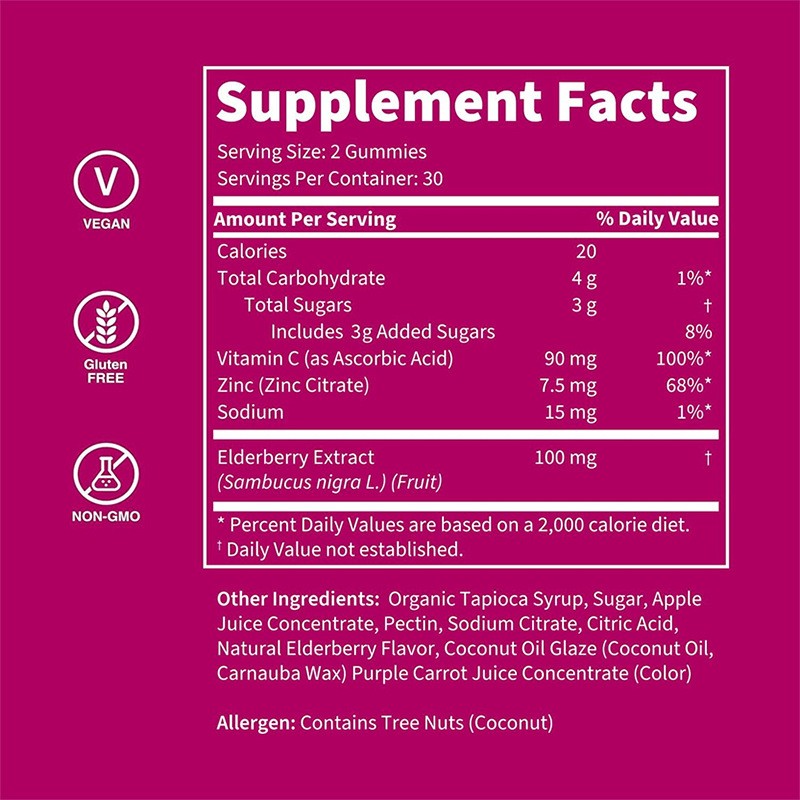 Black Elderberry Zinc Gummy Supplier - Immunity Supplement Nourishing Bottle