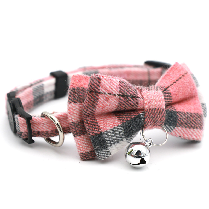 Pet Collar Factory - Sweet Lovely Cotton Bowknot Adjustable Anti-lost Checkered