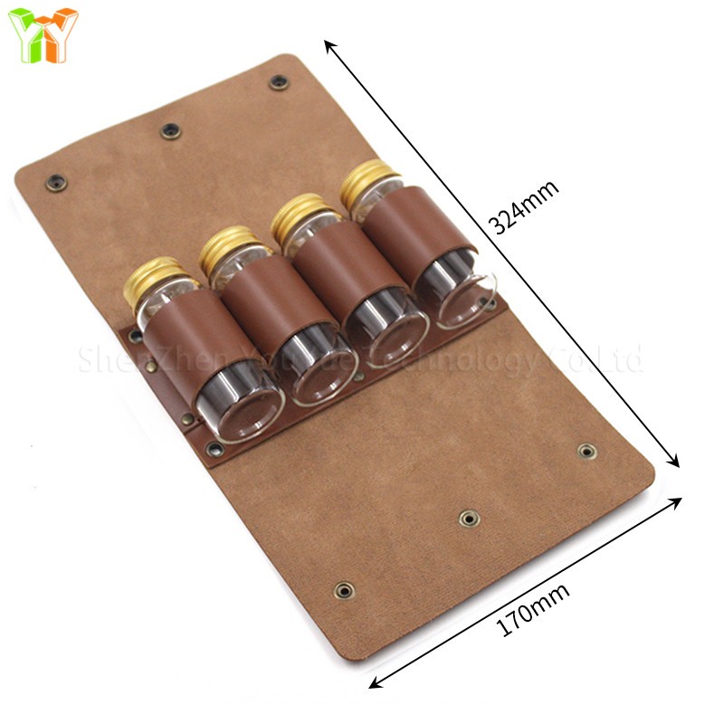 Camping Seasoning Bag Factory - Portable PU Leather 4 Cans Condiment Jar