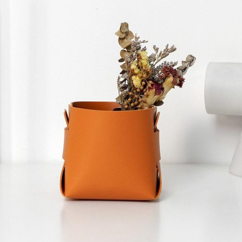 Desk Organizer Supplier - Small PU Leather Storage Pen Holders Basket