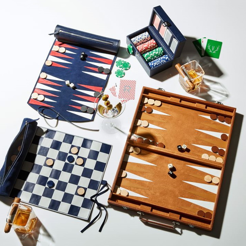 Backgammon Board Supplier - Travel Leather Roll up Foldable Chess Bag