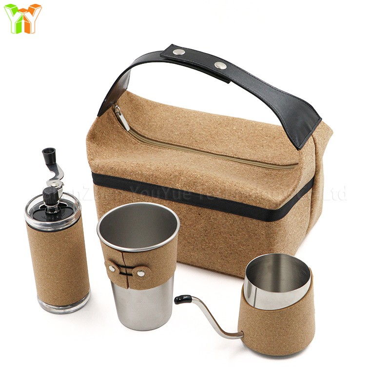 Coffee Carrier Bag Supplier - Outdoor Picnic Cork PU Leather Teaware Tote