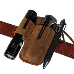 EDC Belt Organizer Supplier - Leather Pouch Holster Knife Flashlight Wallet