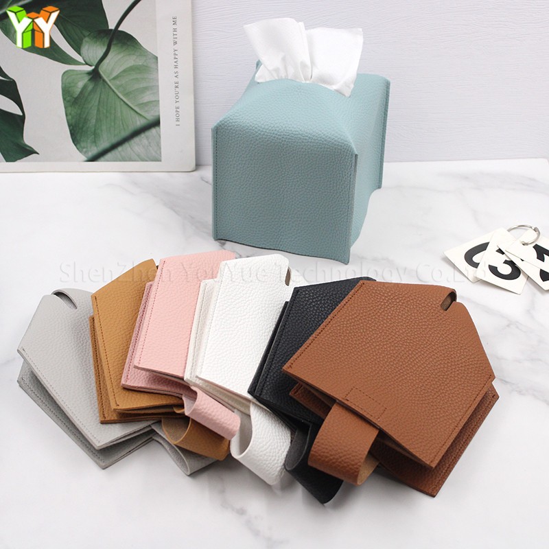 Tissue Box Cover Factory - Modern PU Leather Square Home Decor Napkin