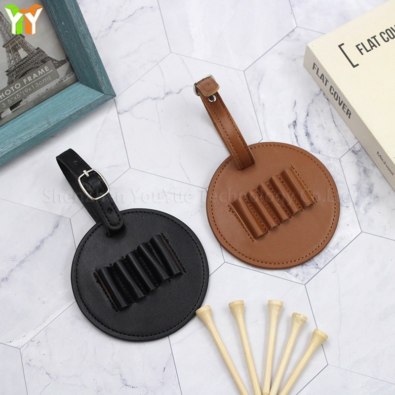PU Golf Tee Tag Manufacturer - Round Personalized Man-made Leather Holder
