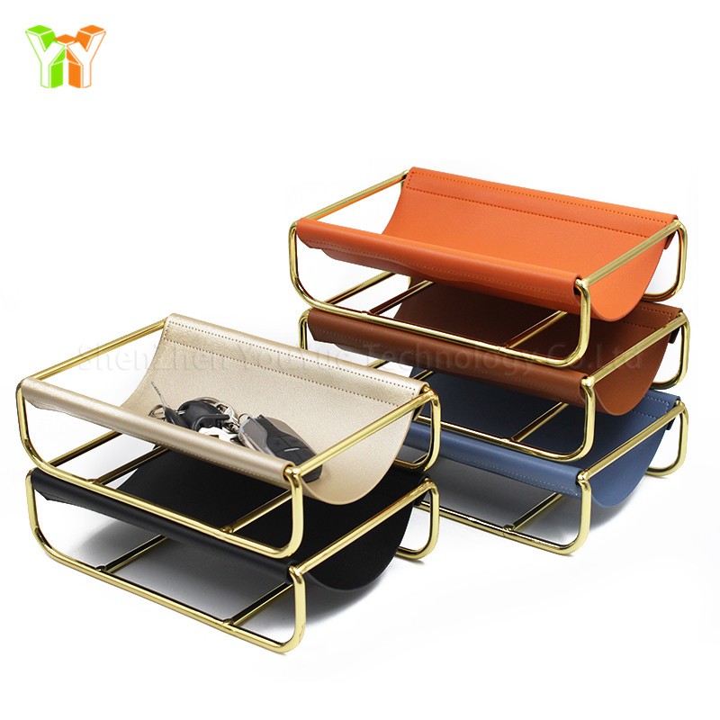 Storage Tray Supplier - Factory Wholesale Luxury Metal PU Leather Decor