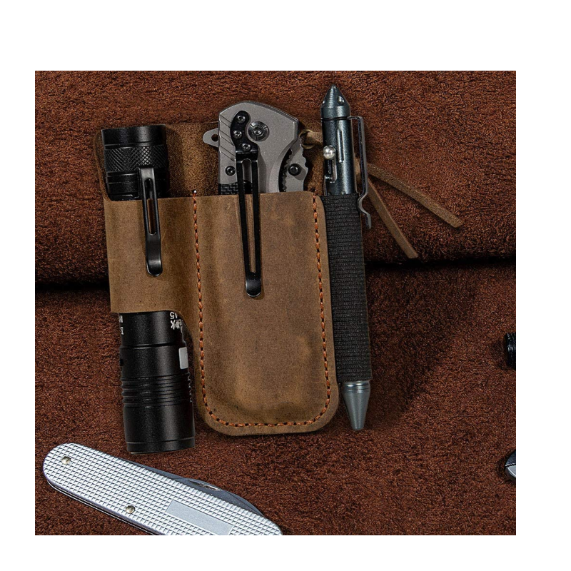EDC Belt Organizer Supplier - Leather Pouch Holster Knife Flashlight Wallet