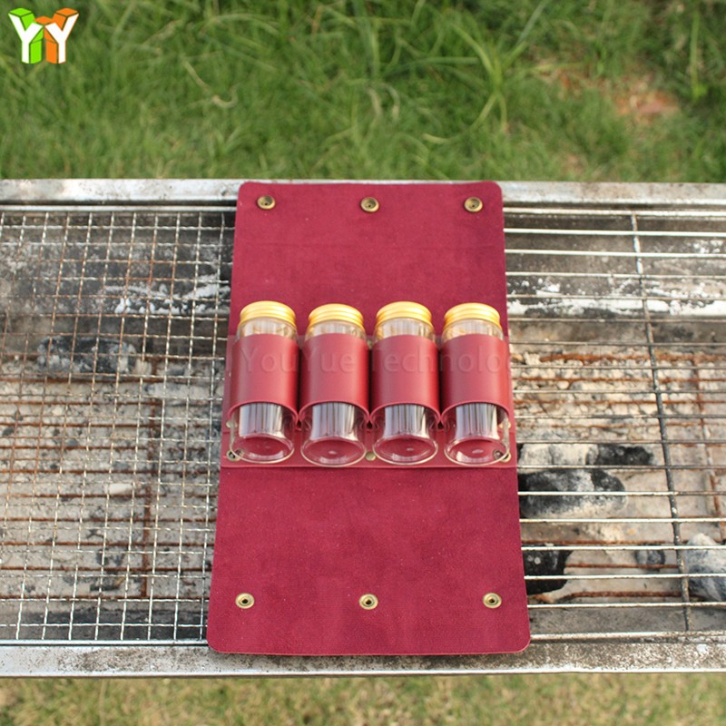 Camping Seasoning Bag Factory - Portable PU Leather 4 Cans Condiment Jar