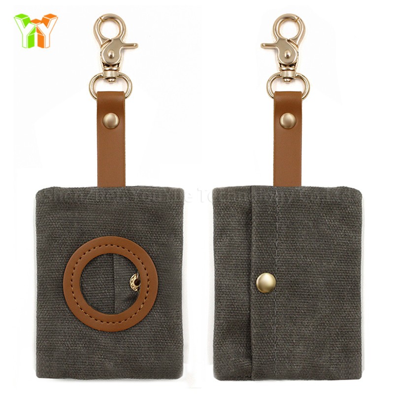 Pet Waste Bag Holder Factory - Custom Waxed Canvas Dispenser With Snap hook