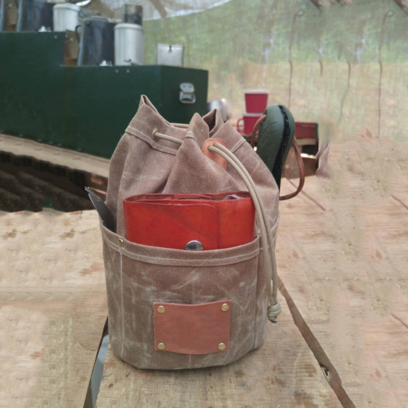 Camping Utensil Bag Manufacturer - Waxed Canvas Leather Travel Ditty Cook Set