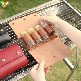 Camping Seasoning Bag Factory - Portable PU Leather 4 Cans Condiment Jar