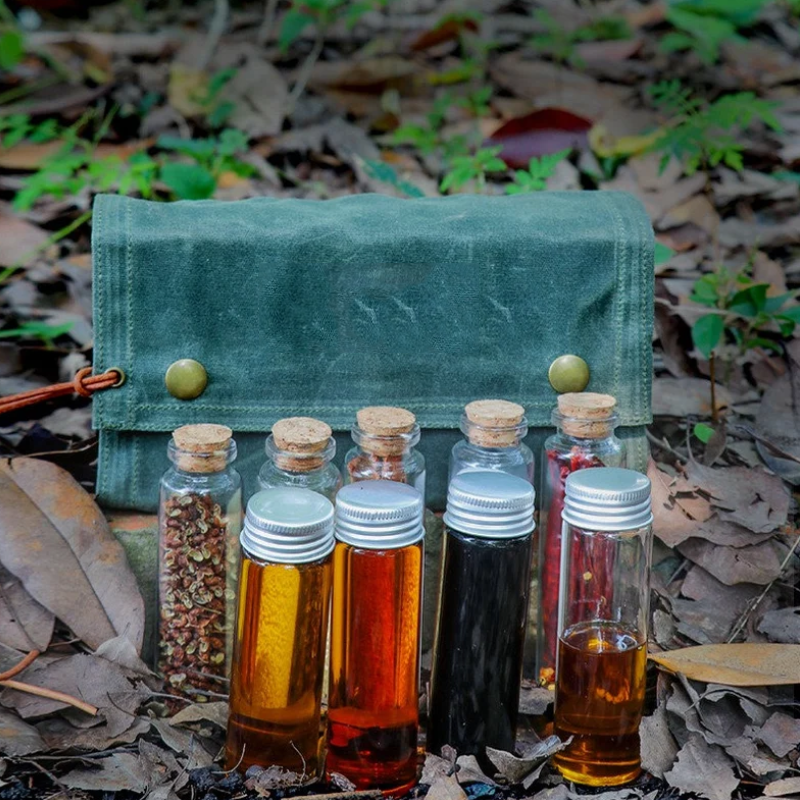 Waxed Canvas Spice Set Supplier - Portable Waterproof Bushcraft Travel Holder