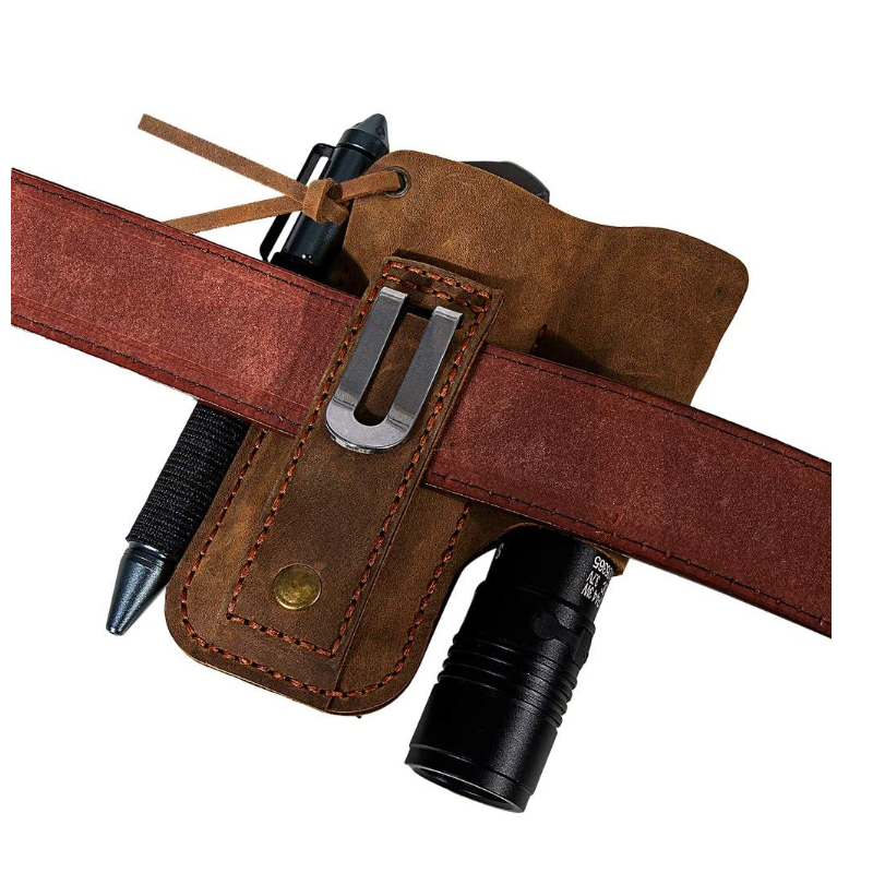 EDC Belt Organizer Supplier - Leather Pouch Holster Knife Flashlight Wallet