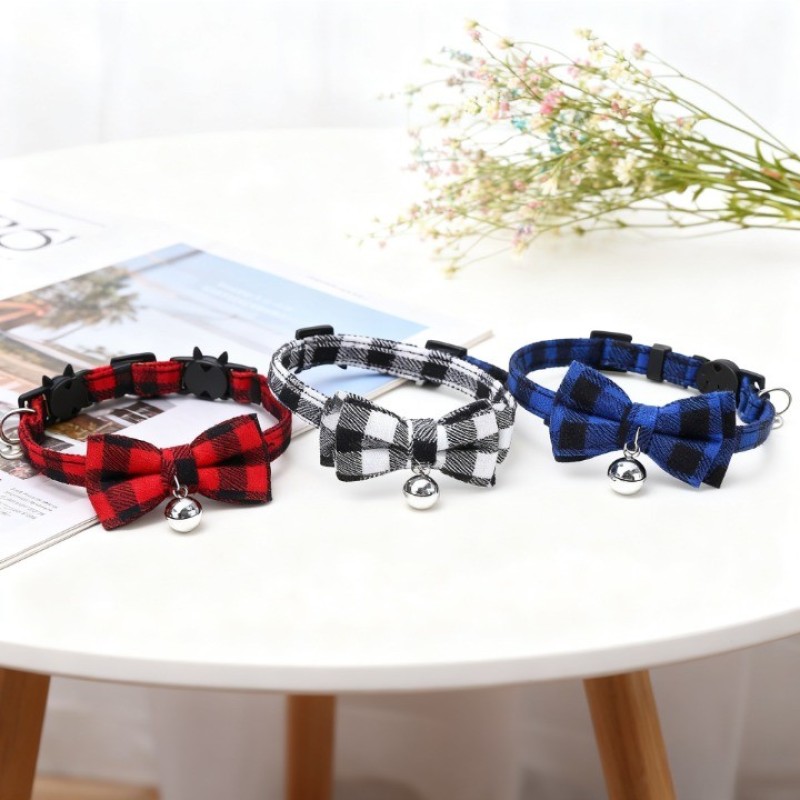 Pet Collar Factory - Sweet Lovely Cotton Bowknot Adjustable Anti-lost Checkered