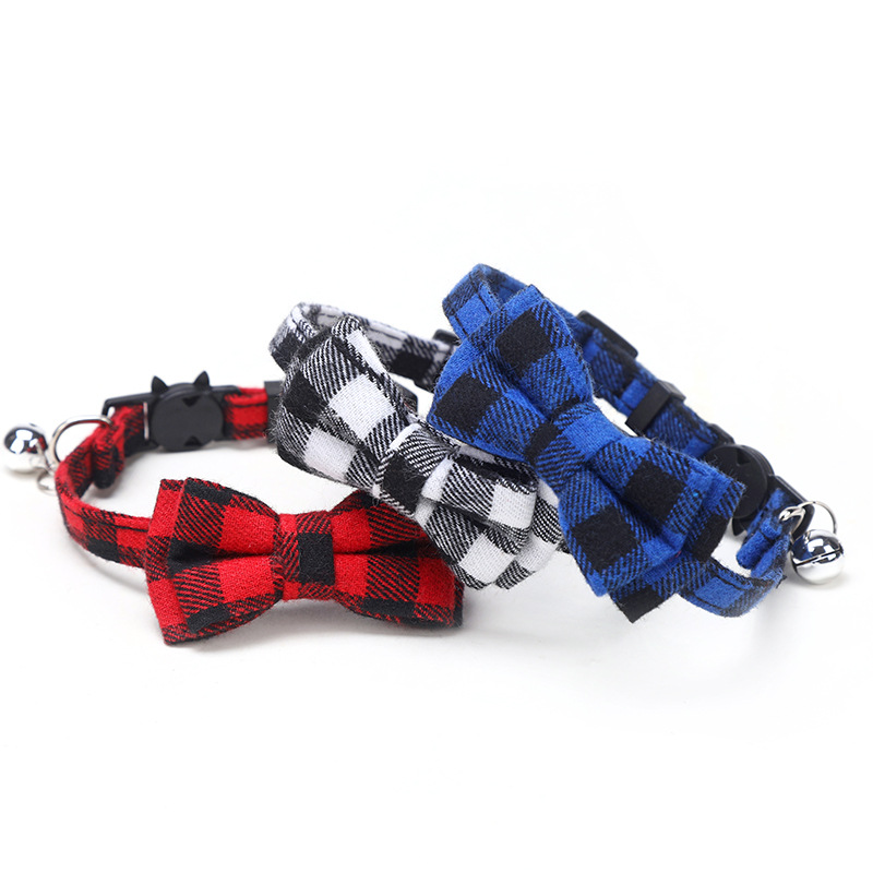 Pet Collar Factory - Sweet Lovely Cotton Bowknot Adjustable Anti-lost Checkered