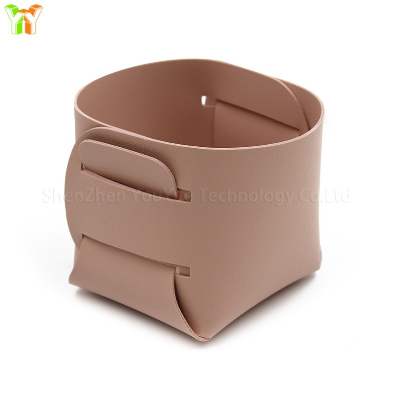 Desk Pen Holder Supplier - Small PU Leather Makeup Brush Cup Storage Bin