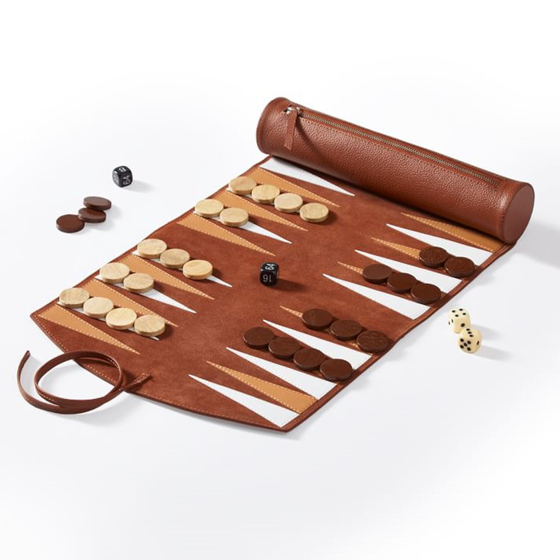 Backgammon Board Supplier - Travel Leather Roll up Foldable Chess Bag