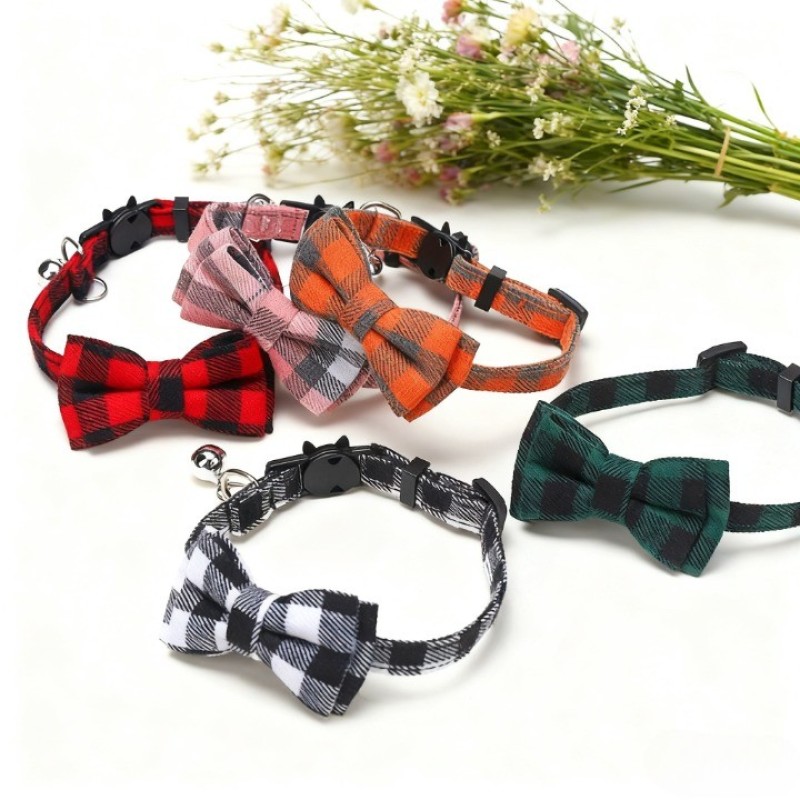 Pet Collar Factory - Sweet Lovely Cotton Bowknot Adjustable Anti-lost Checkered
