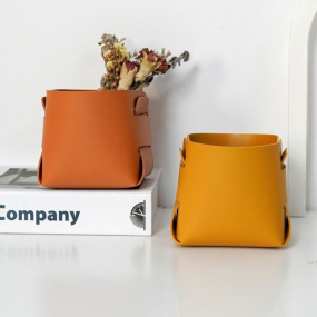 Desk Organizer Supplier - Small PU Leather Storage Pen Holders Basket