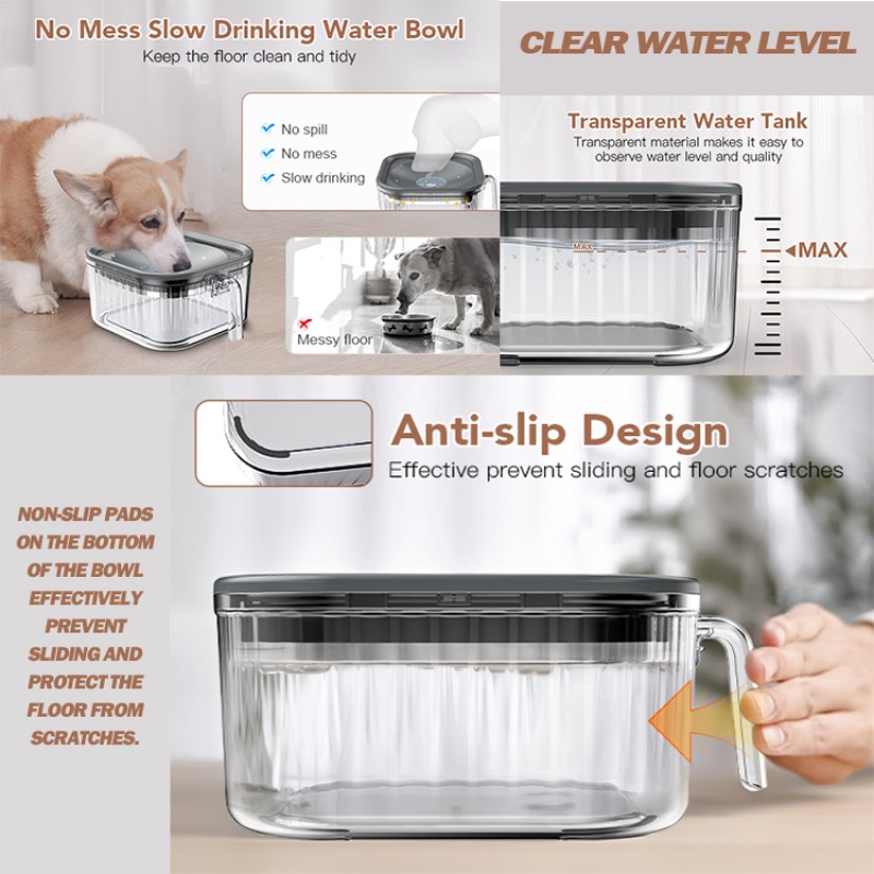 Slow Drinking Bowl Factory - New Arrival 2.5L Transparent Anti Slip