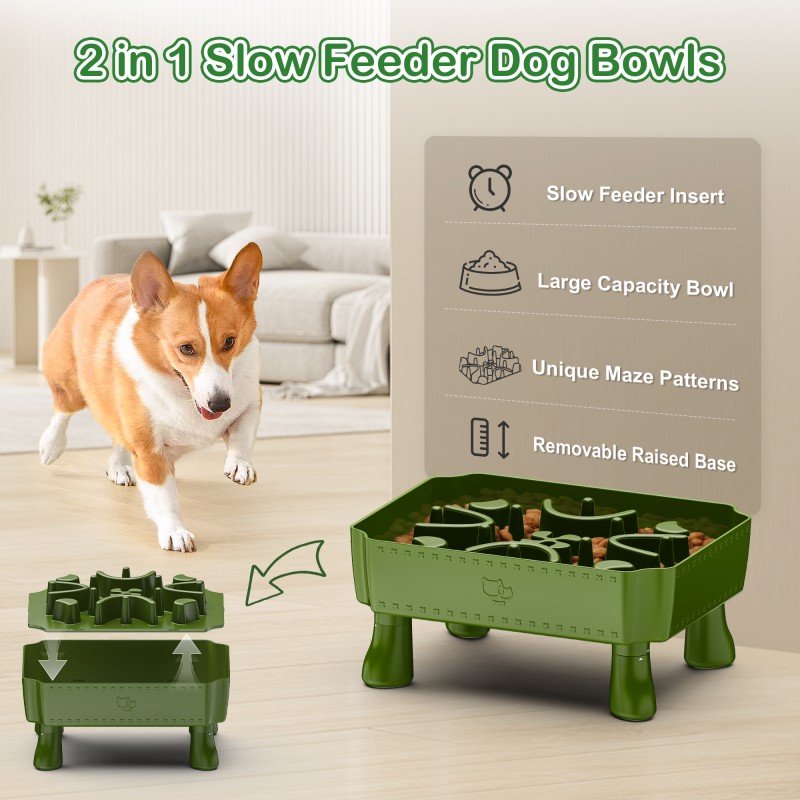 Interactive Dog Bowl Supplier - Anti-Slip 2 in 1 Elevated Puzzle Feeder
