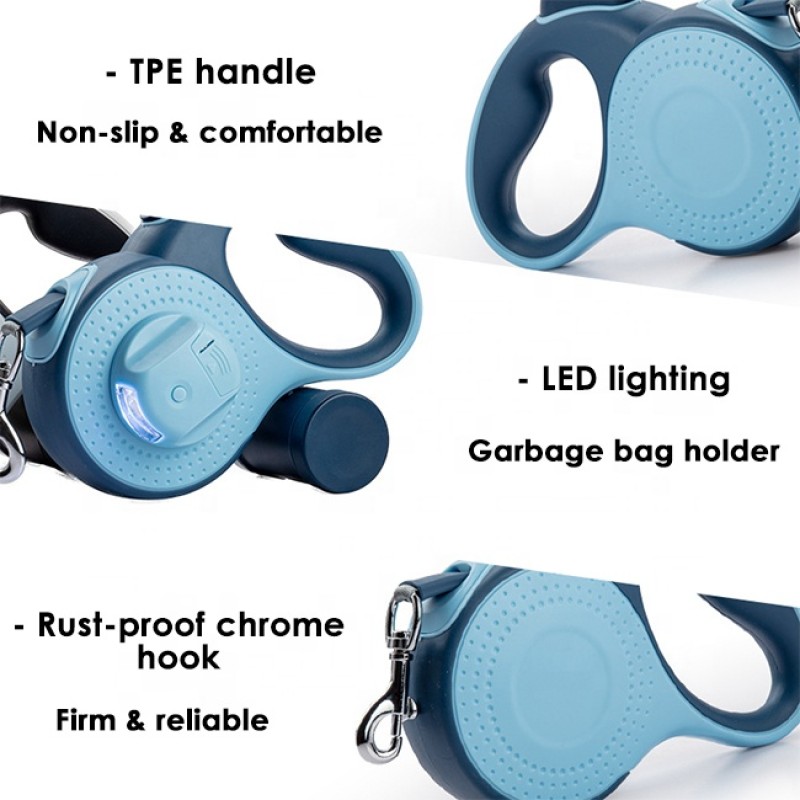 Retractable Leash Supplier - 5m 8m Training Nylon Rope Flashlight