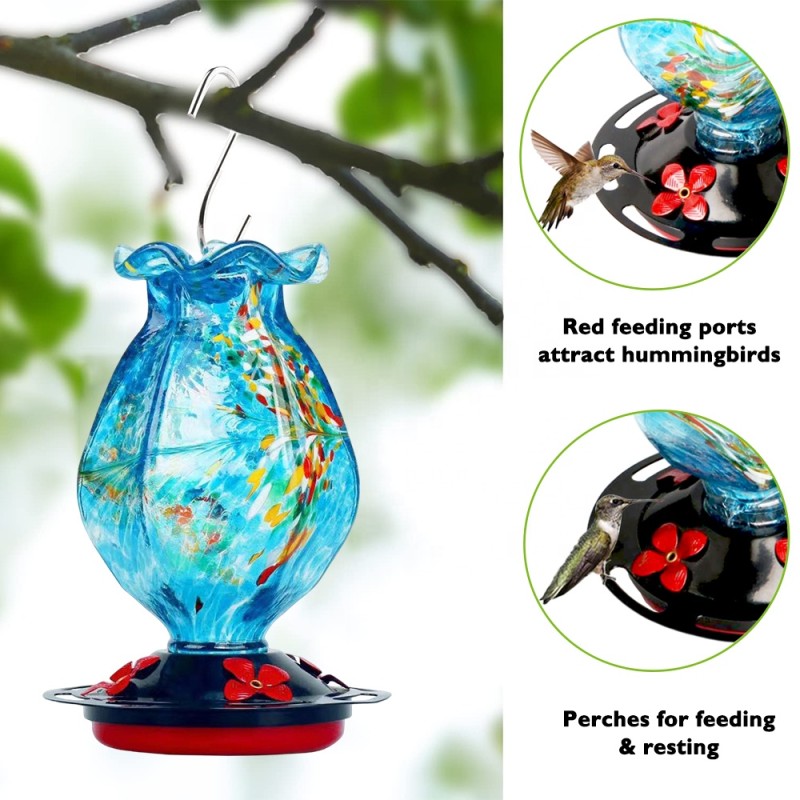 Hummingbird Feeder Supplier - Wholesale 25oz Hand Blown Glass 4 Flower Ports