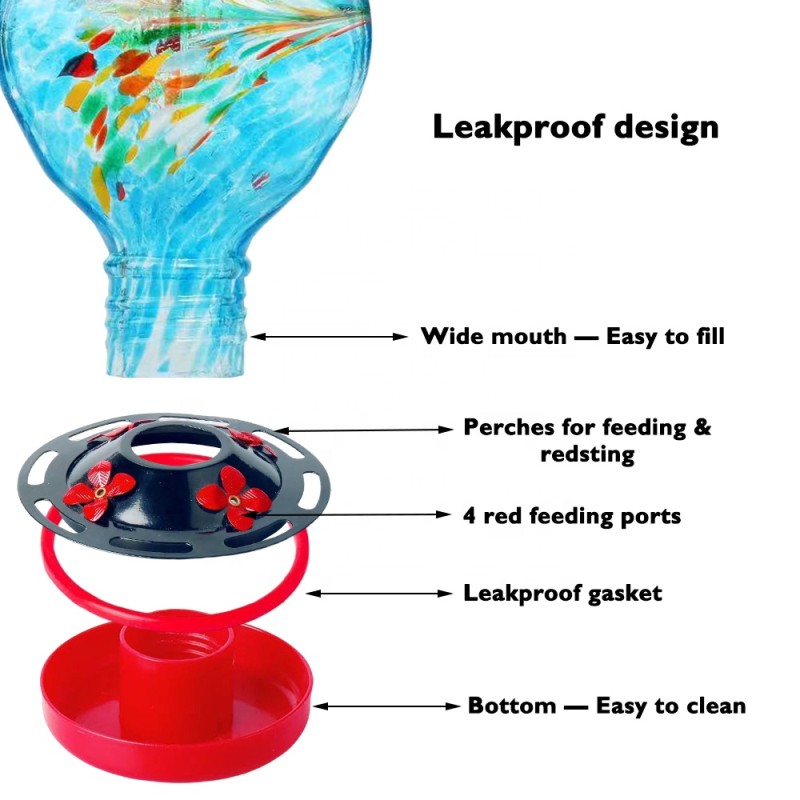 Hummingbird Feeder Supplier - Wholesale 25oz Hand Blown Glass 4 Flower Ports
