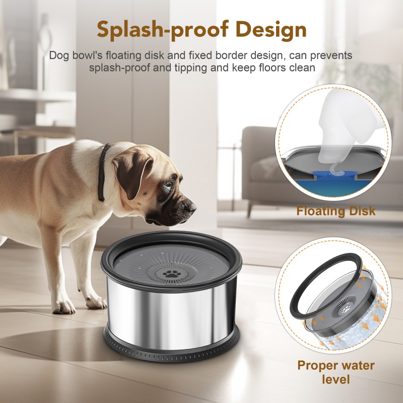 Dog Water Bowl Supplier - Wholesale 3.5L Stainless Steel No Spill Grey