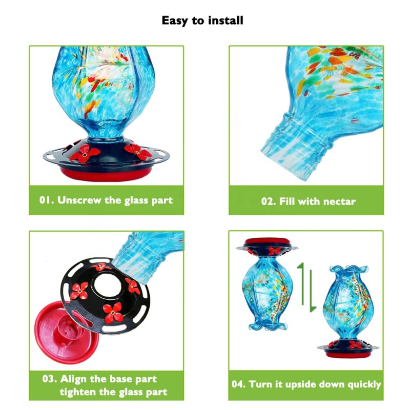Hummingbird Feeder Supplier - Wholesale 25oz Hand Blown Glass 4 Flower Ports