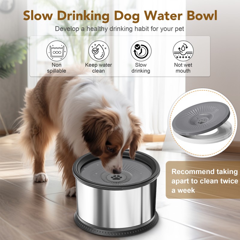Dog Water Bowl Supplier - Wholesale 3.5L Stainless Steel No Spill Grey