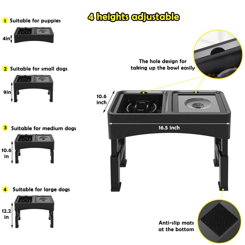 Adjustable Dog Bowl Manufacturer - DIY 4 Height Raised Stand Slow Feeder