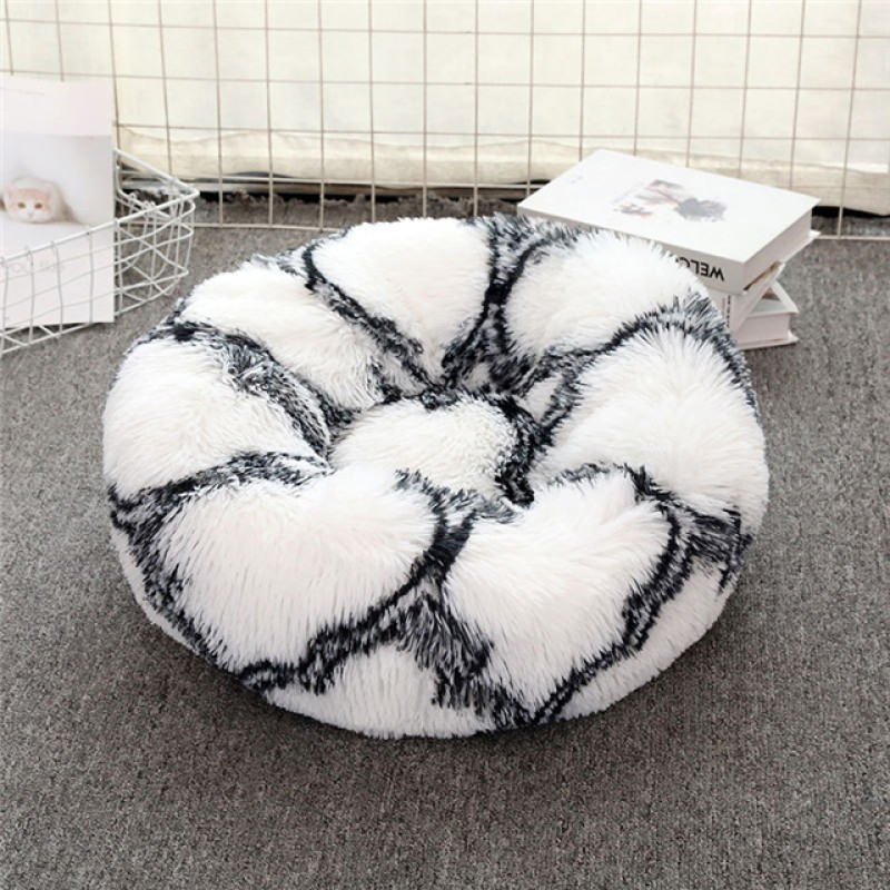 Pet Cushion Supplier - Soft Luxury Plush Pink Grey White Round Bed