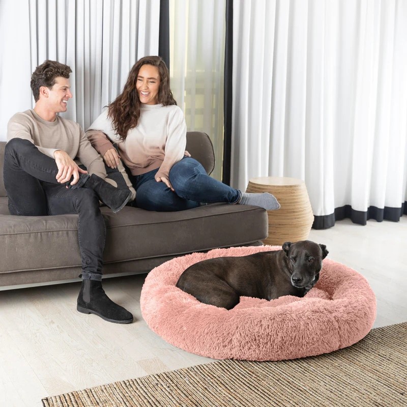 Pet Cushion Supplier - Soft Luxury Plush Pink Grey White Round Bed