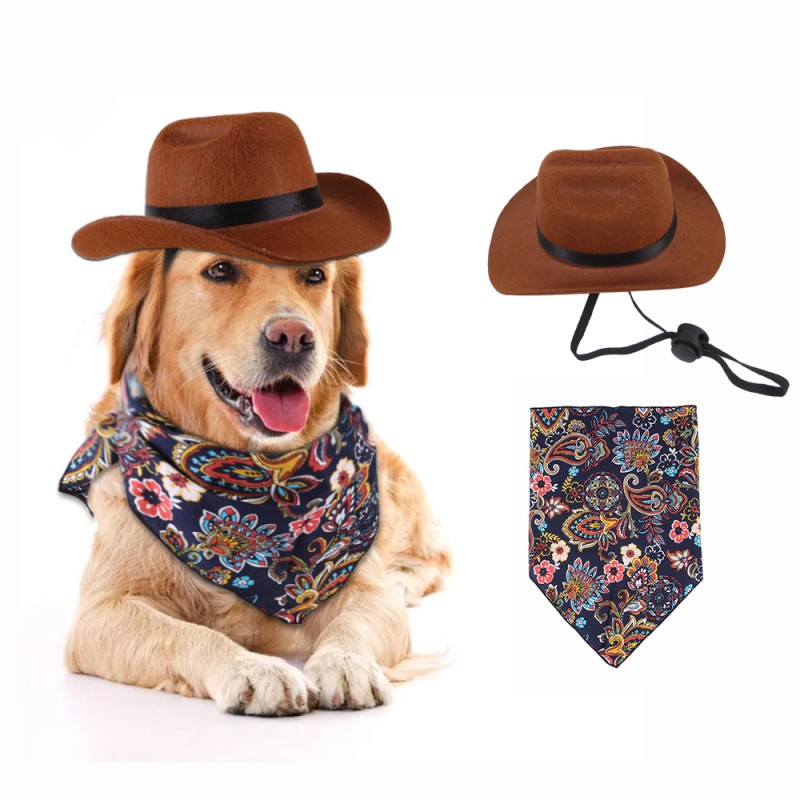 Pet Scarf Set Supplier - New Design Cotton Cowboy Hat Triangle Animal Pattern