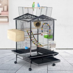 Metal Bird Cage Supplier - Black Stainless Steel Nesting Habitat Simple