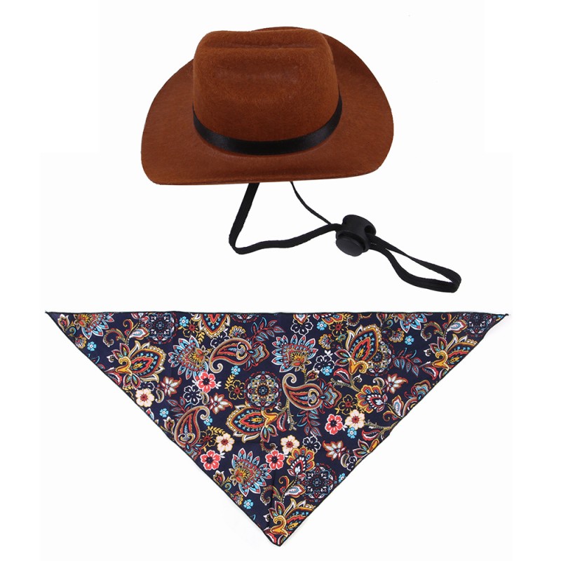 Pet Scarf Set Supplier - New Design Cotton Cowboy Hat Triangle Animal Pattern