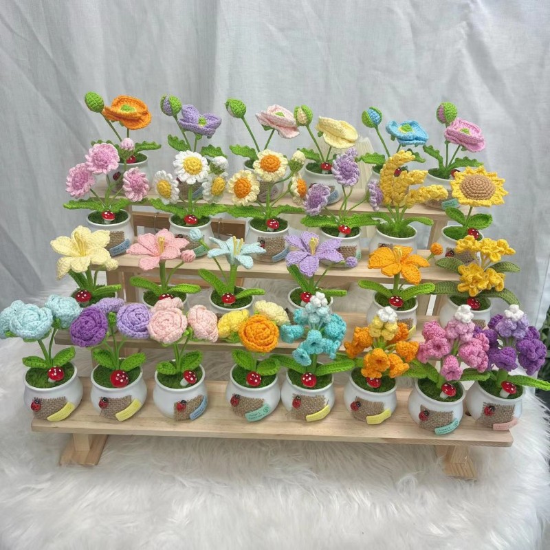 Crochet Flower Manufacturer - OEM Handwoven Rose Potted