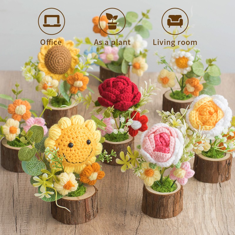 Crochet Flower Factory - OEM Sunflower Rose Pot Decoration