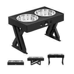 Raised Dog Bowl Supplier - Portable PP Stainless Steel Adjustable Feeder Height