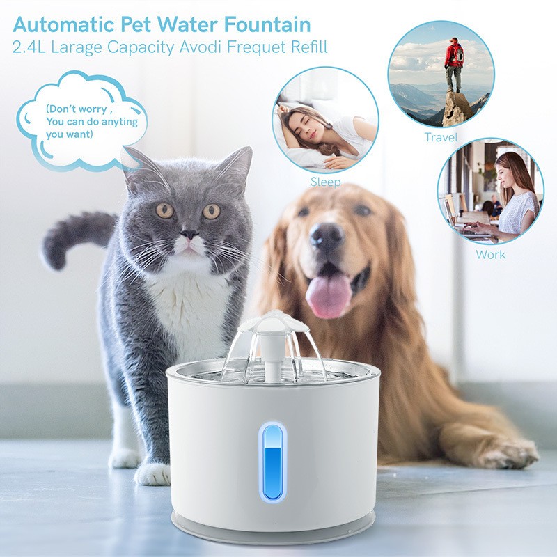 Cat Water Dispenser Manufacturer - 2.4L Stainless Steel Automatic LED Light Fountain