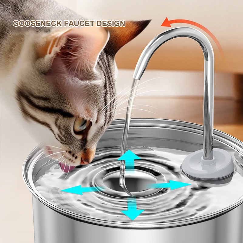 Stainless Steel Cat Fountain Factory - 3.2L Ultra Quiet Multi-Layer Filtering Wholesale
