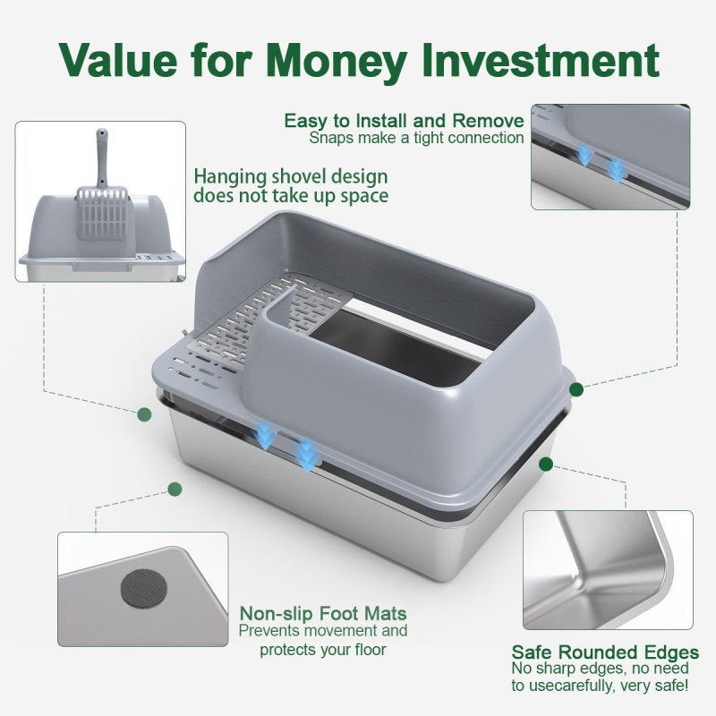 Stainless Steel Cat Litter Box Manufacturer - XL Anti-Leakage Odorless Easy Clean Metal