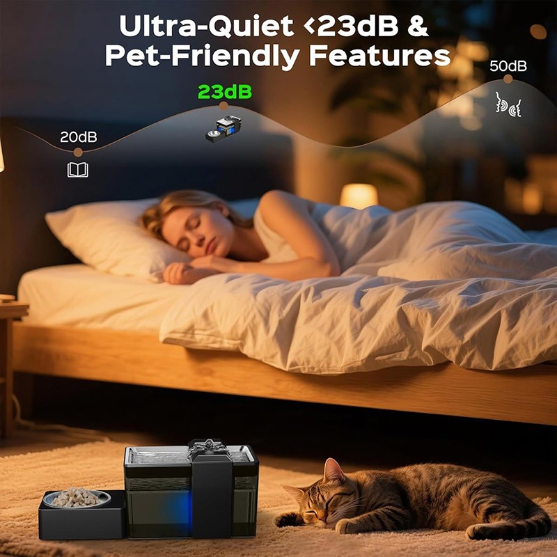 Automatic Cat Fountain with Bowl Supplier - 2.2L 2-in-1 Stainless Steel BPA-Free