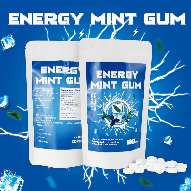Energy Mint Gum Manufacturer - Custom Vitamin B12 Nootropic