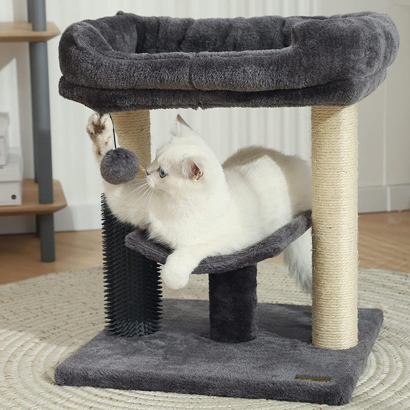 Cat Tower Manufacturer - Dark Gray Plush Wood Scratcher