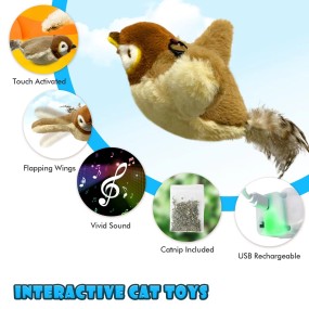 Pet Squeak Toy Factory - Electric Rechargeable Flapping Bird Touch Activated