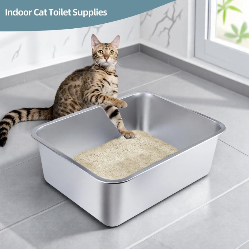 Cat Litter Box Supplier - Stainless Steel Non-Stick Metal Pan Odor-Free