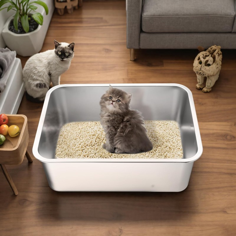Cat Litter Box Supplier - Stainless Steel Non-Stick Metal Pan Odor-Free