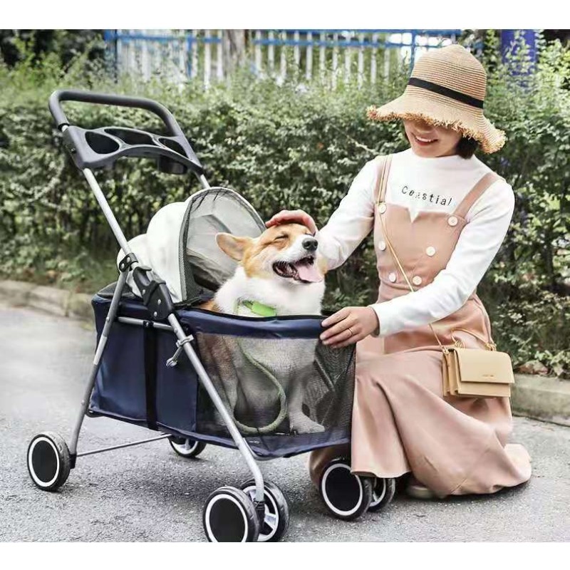 Pet Stroller Supplier - Folding Four-wheeled Easy Walk Carrier Carriage